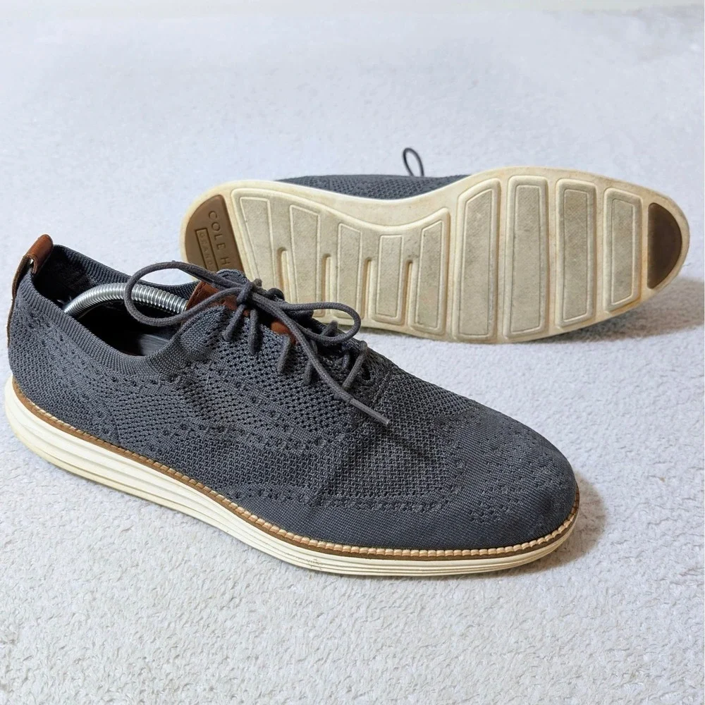 Cole Haan Zerogrand Oxford Men 11M Grey Stitchlite Knit Wingtip C27961‎